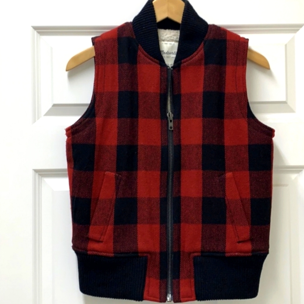 Madewell buffalo check Sherpa vest size small
